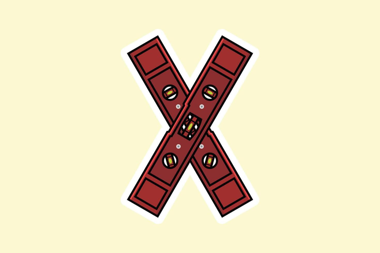 Spirit Level Tool Sticker vector illustration. Working tools equipment objects icon concept. Spirit Level tool in X sign sticker vector design.