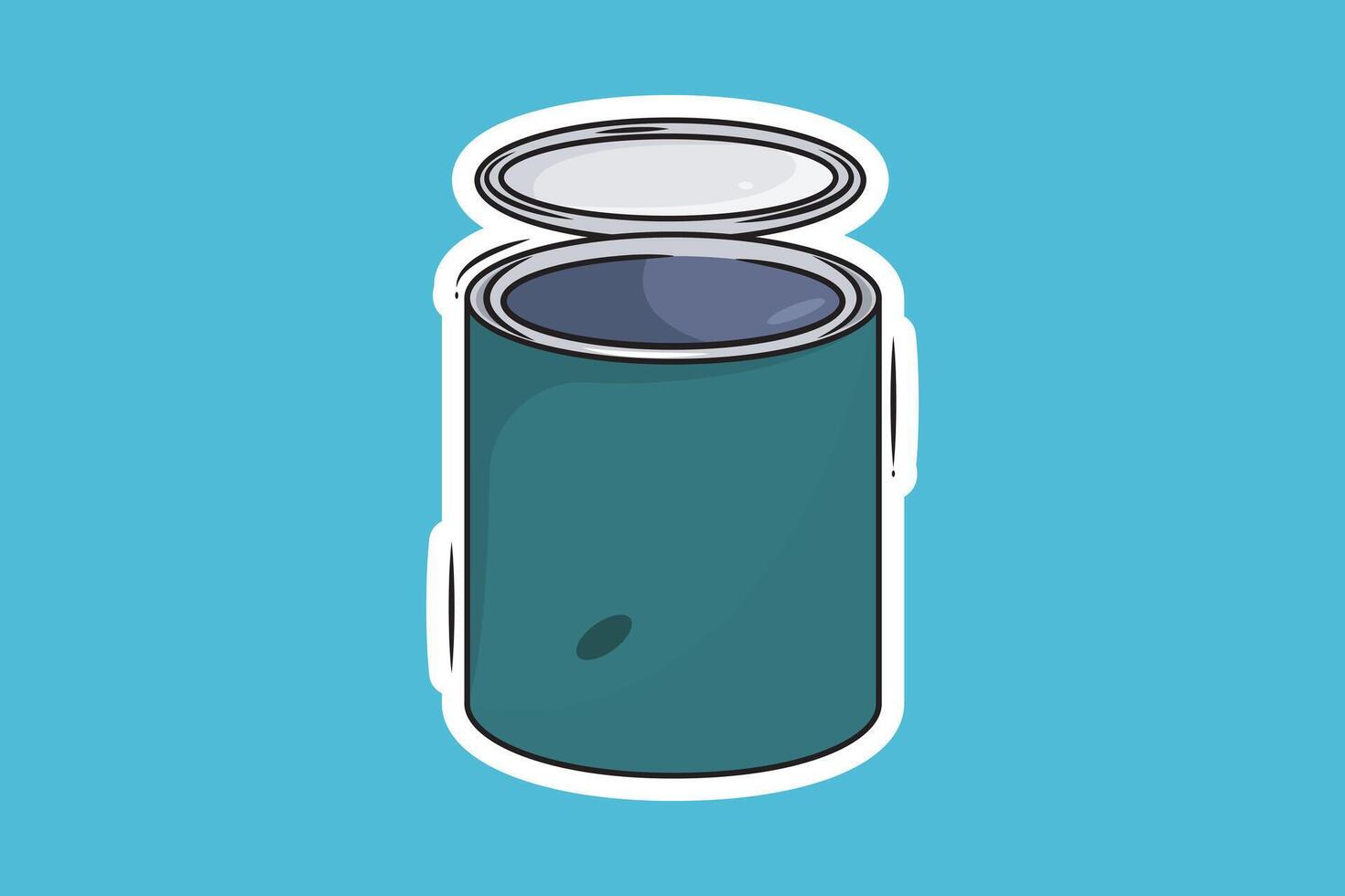 Metal open tin can, canned food sticker design vector illustration. food packing objects icon concept. Product packing tin can sticker design icon.