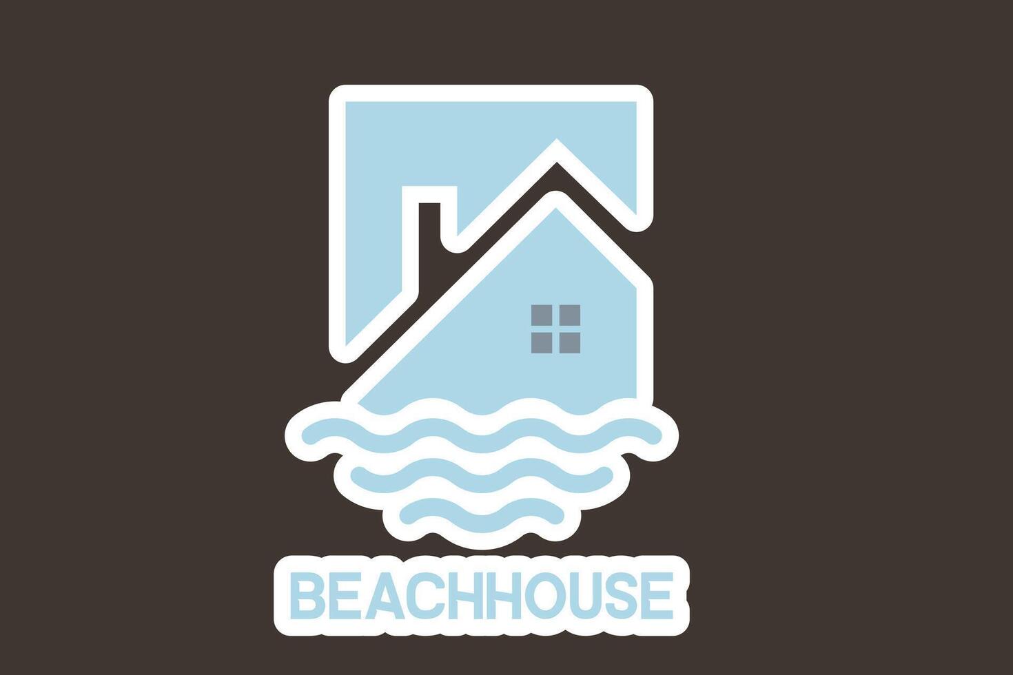 Abstract Wave and House Home Sticker logo design. Creative Modern Beach property sticker design icon. vector