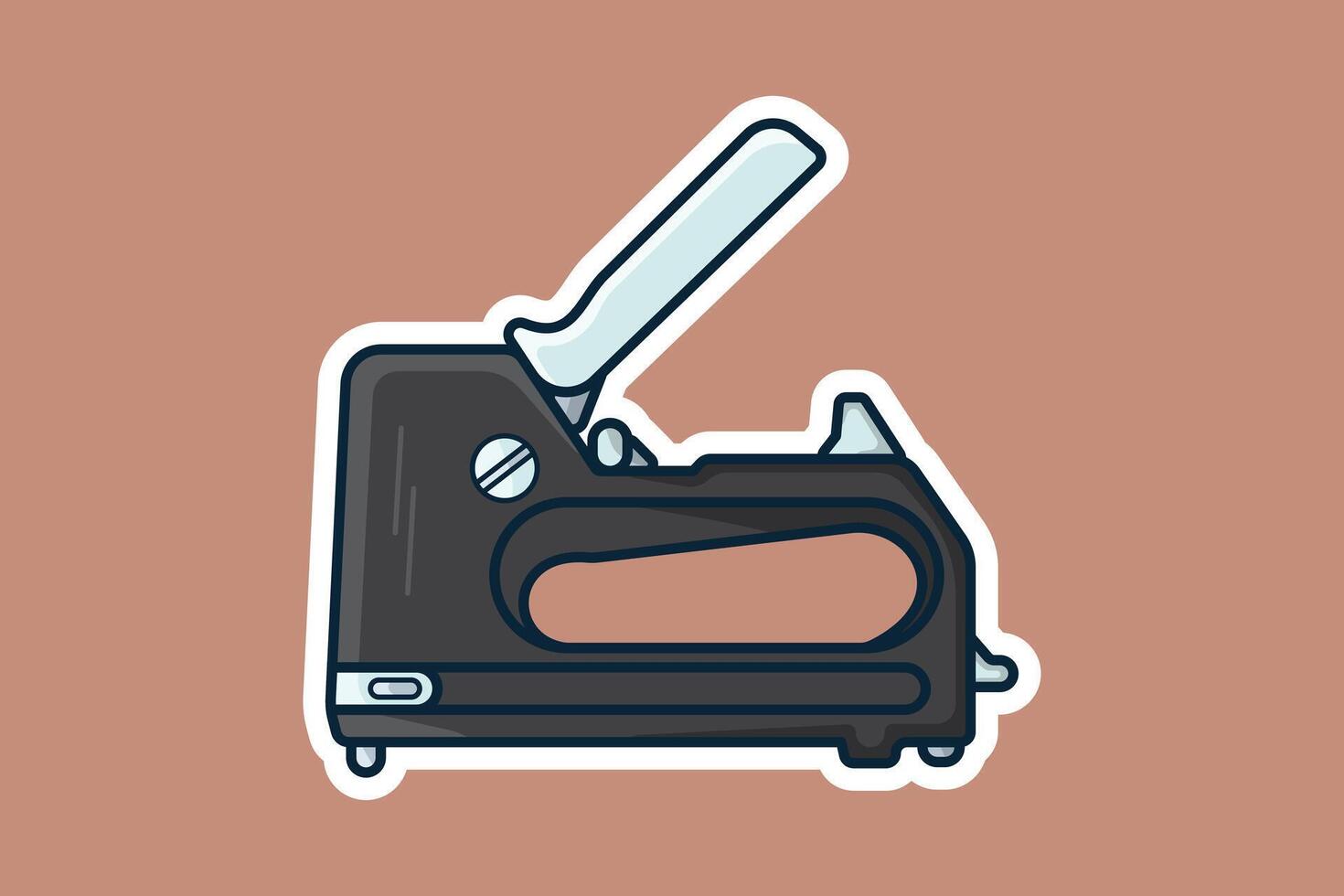 Colorful Staple Gun Sticker design vector illustration. Stationery shop working element icon concept. Stapler gun for join and repair, stapler sign sticker design icon with shadow.