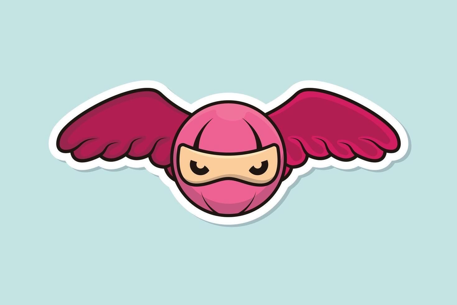 Flying Ninja Head with Wings Sticker design vector illustration. Ninja people icon concept. Ninja cartoon character and wings sticker design icons logo.