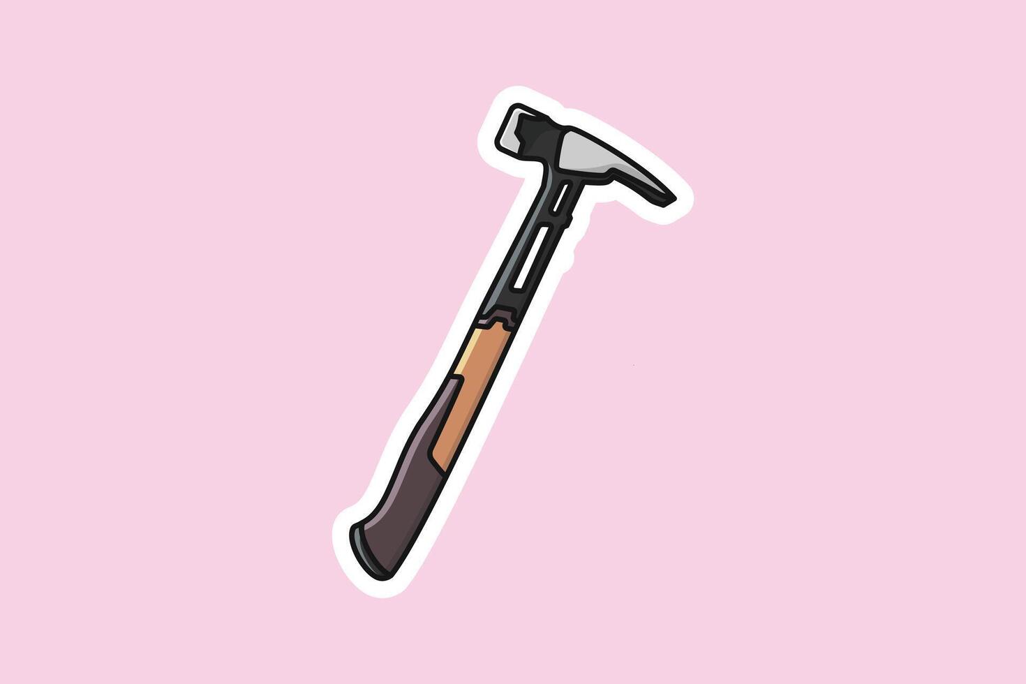 Carpenter Hammer Tool Sticker vector illustration. Carpentry and Construction working tools object icon concept. Hammer with orange plastic handle sticker design logo.