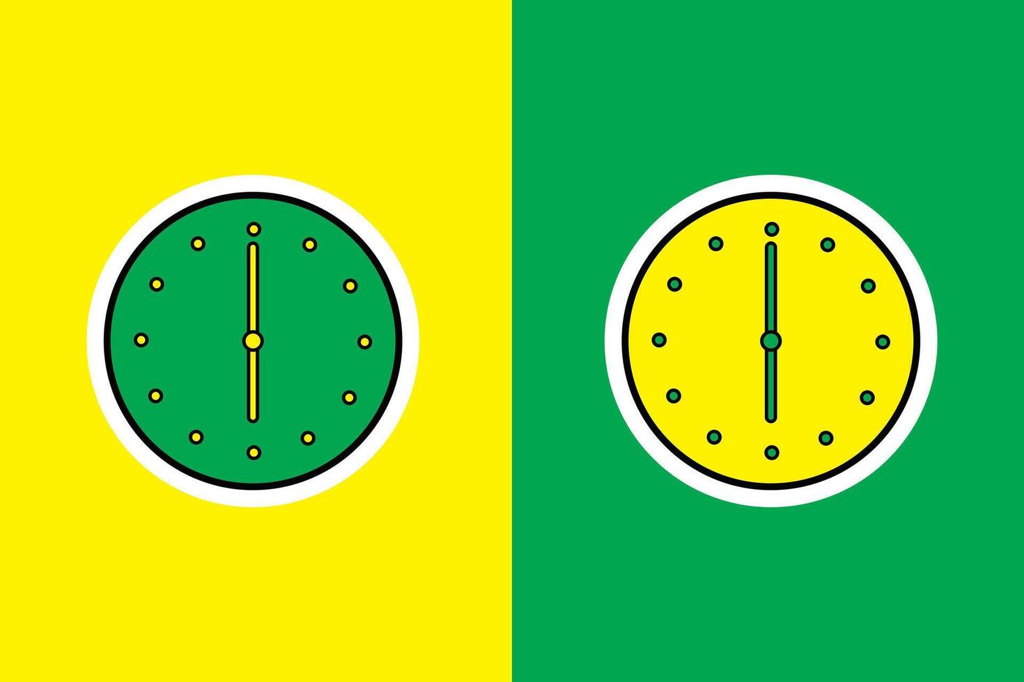 amarillo y verde pared oficina reloj pegatina vector ilustración. hogar interior objeto icono concepto. sencillo redondo pared oficina reloj pegatina vector diseño con sombra.