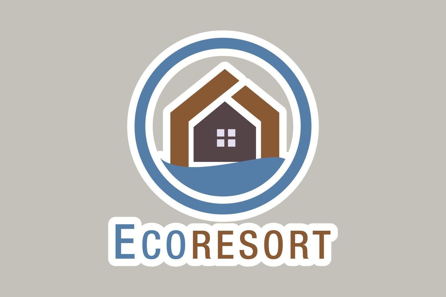 Abstract Wave and House Home Sticker logo design. Creative Modern Beach property sticker design icon. vector