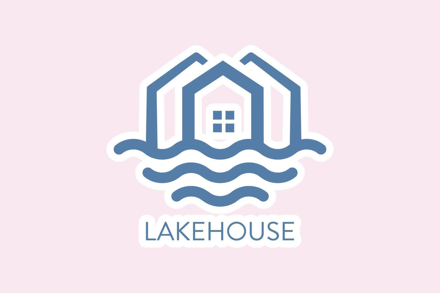 Abstract Wave and House Home Sticker logo design. Creative Modern Beach property sticker design icon. vector