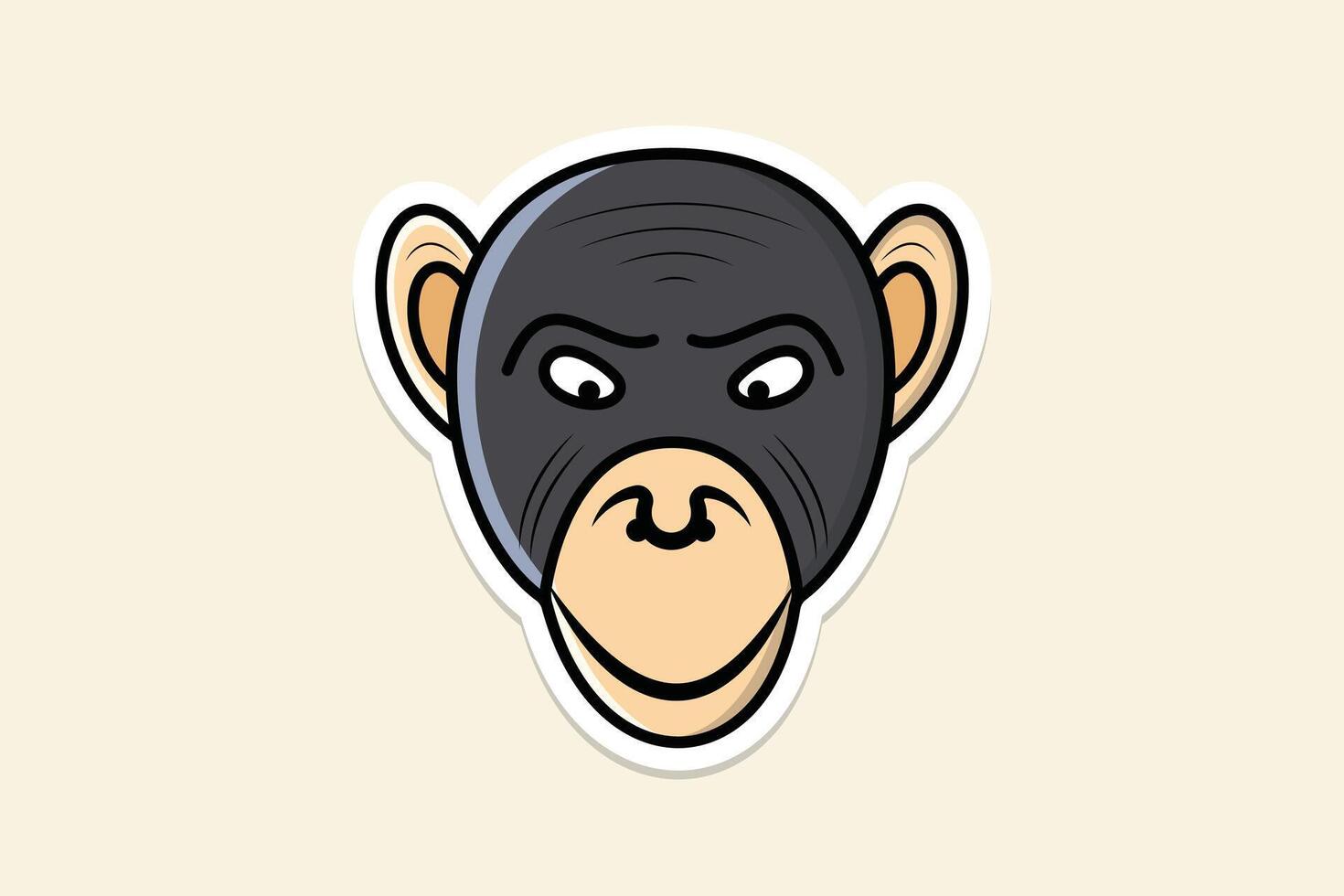 Monkey Head Cartoon Character Sticker vector illustration. Animal nature icon concept. cheerful monkey head sticker vector design on pink background with shadow.