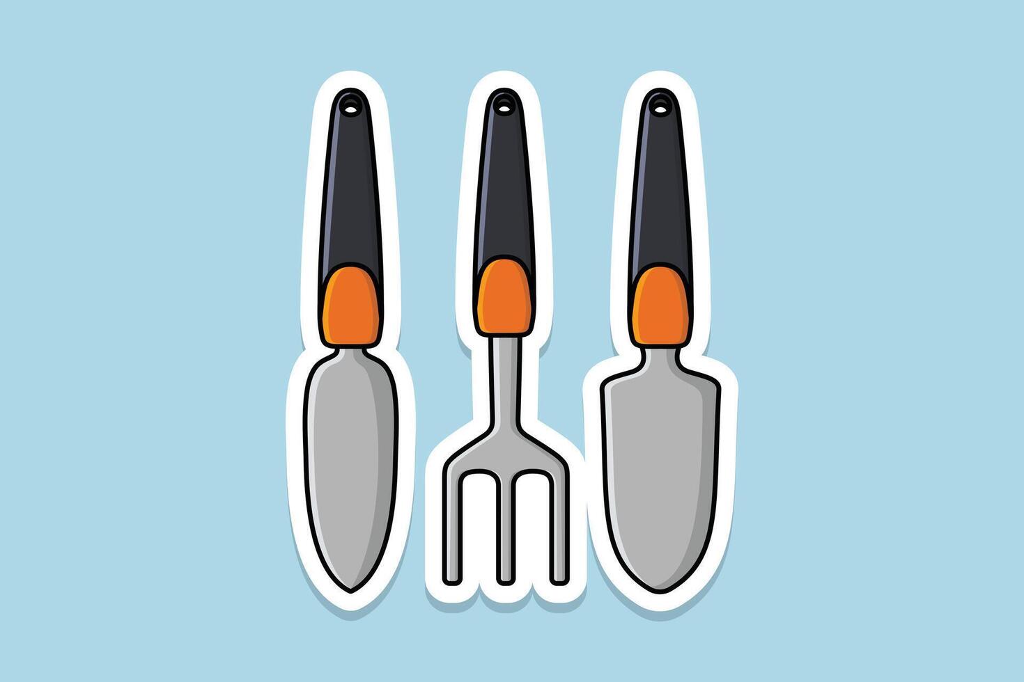 Spoon, Knife and Fork Sticker vector illustration. Home interior equipment icon concept. Restaurant kitchen set sticker logo design.