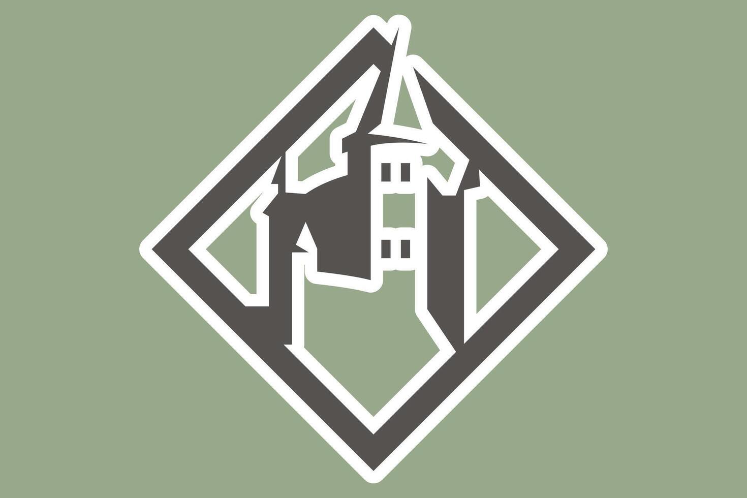 Retro castle sticker logo design. Antique royal building sticker vector logo.