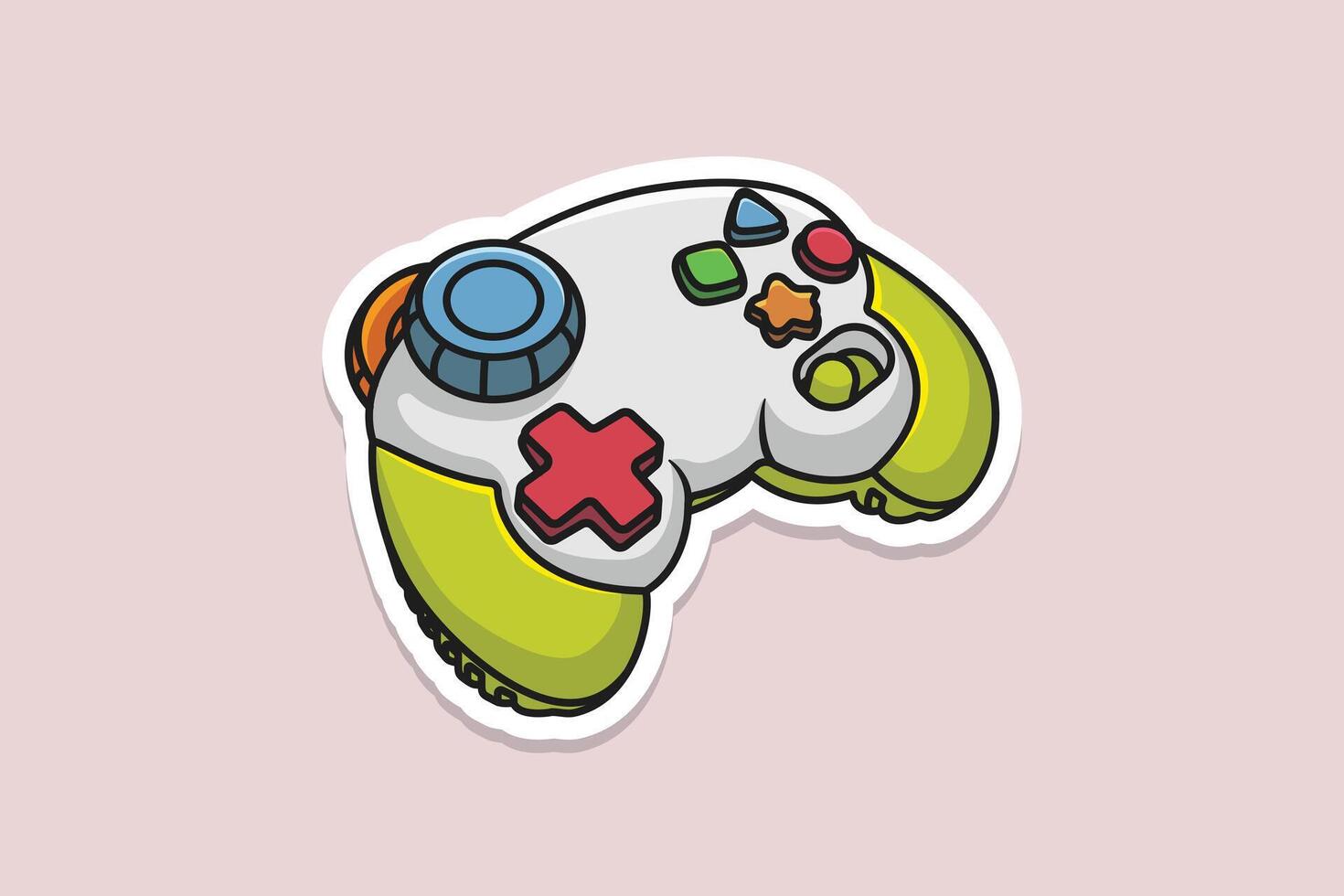 Joystick Controller and Game Pad Stick Sticker vector illustration. Sports and technology gaming objects icon concept. Video game controller or game console sticker logo design with shadow.