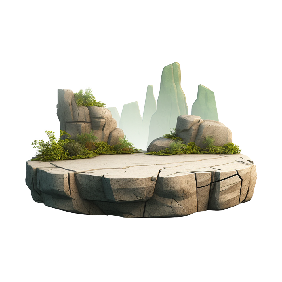 AI generated Round stone mountain nature podium png isolated on transparent background