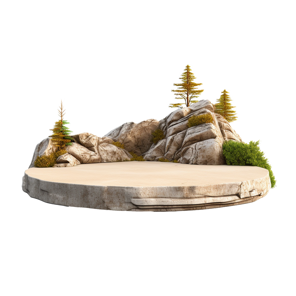 AI generated Round stone mountain nature podium png isolated on transparent background