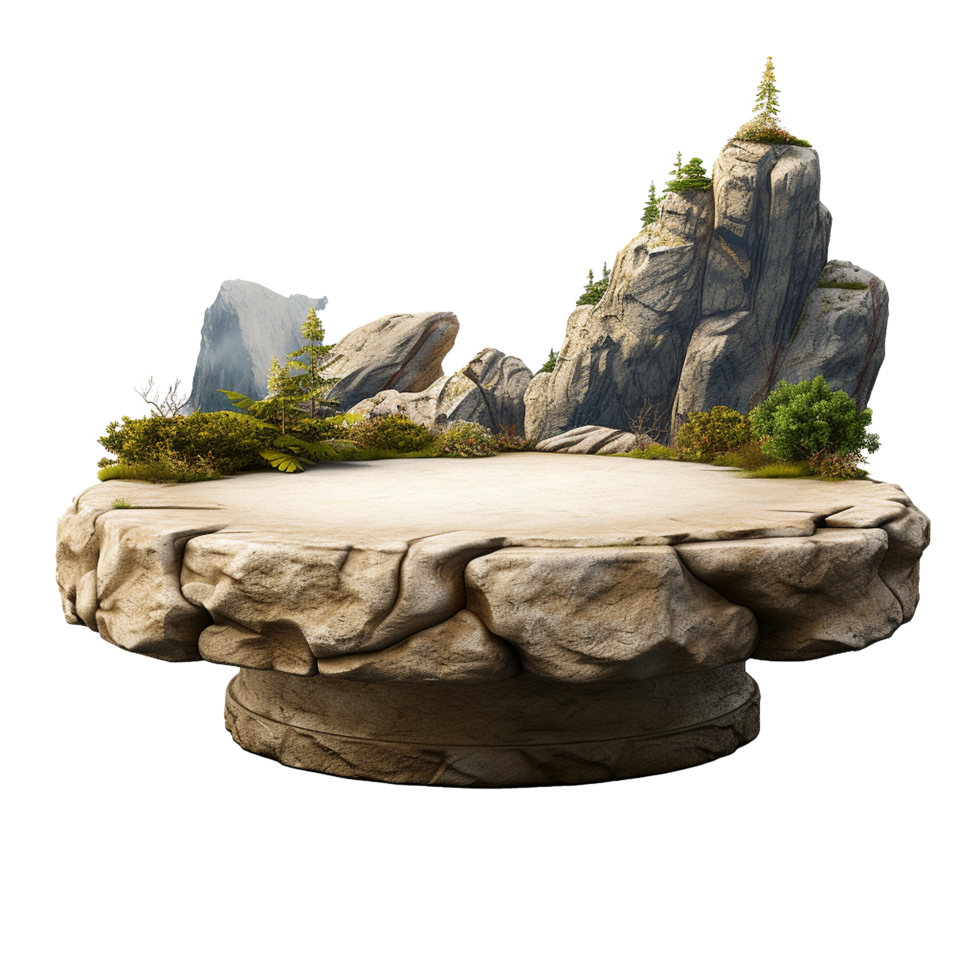 AI generated Round stone mountain nature podium png isolated on transparent background