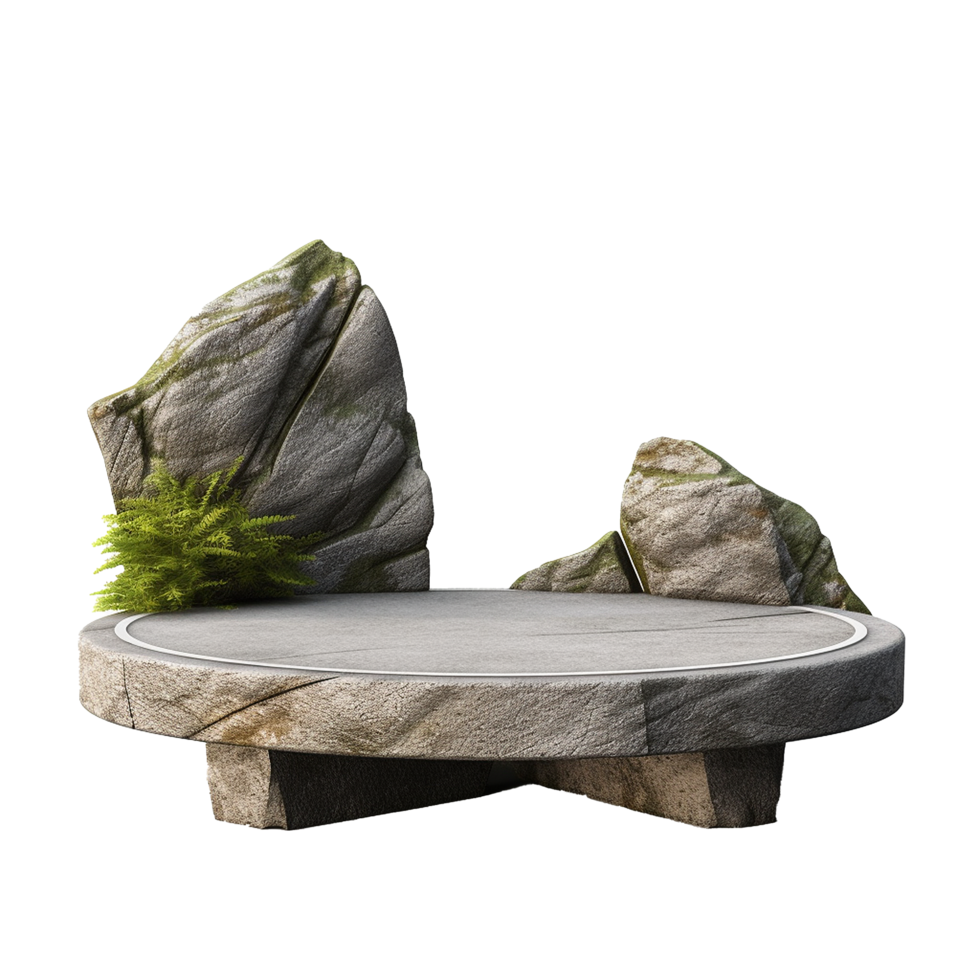 AI generated Round stone mountain nature podium png isolated on transparent background