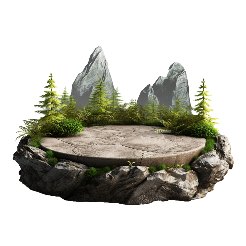 AI generated Round stone mountain nature podium png isolated on transparent background