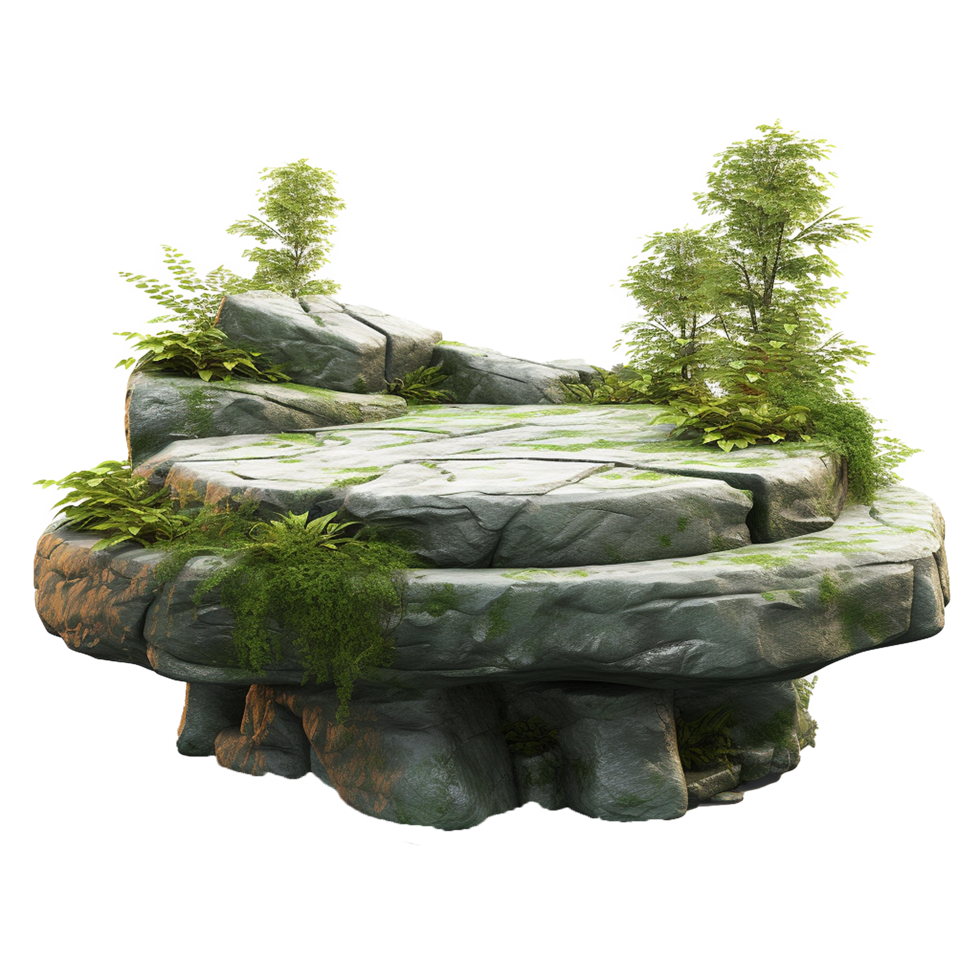 AI generated Round stone mountain nature podium png isolated on transparent background