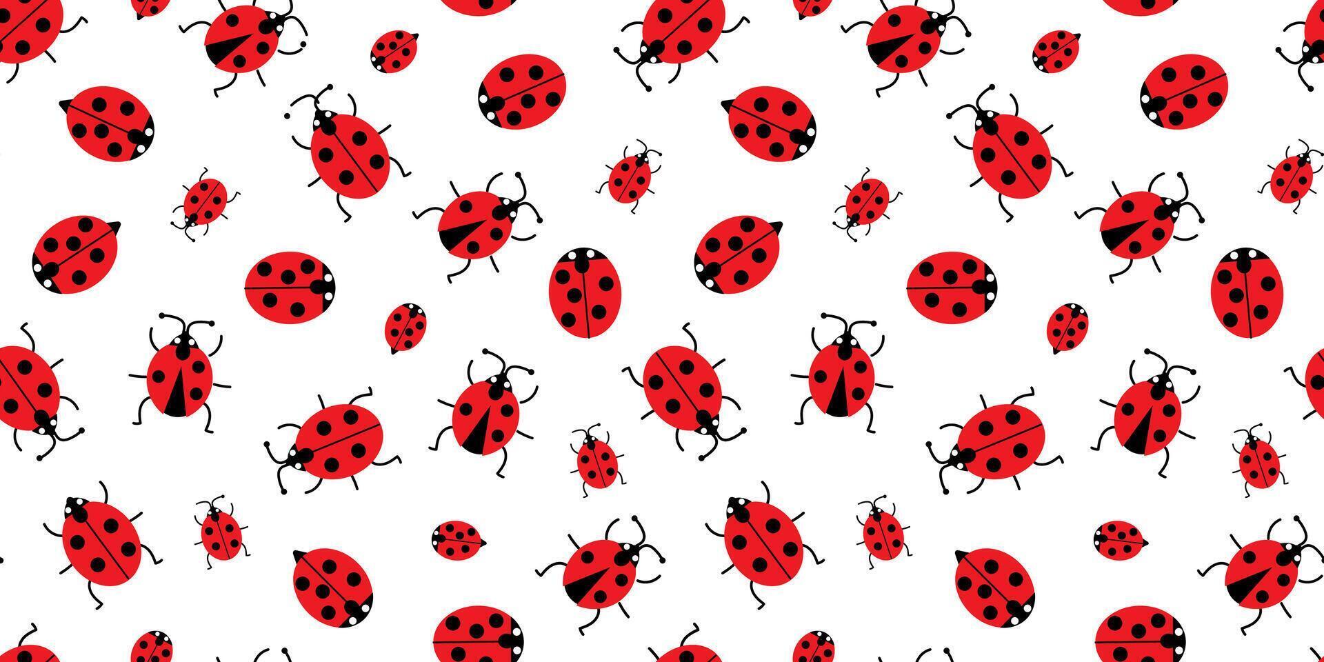 Seamless pattern with ladybugs. Abstract print of red insects with black dots. Vector graphics.