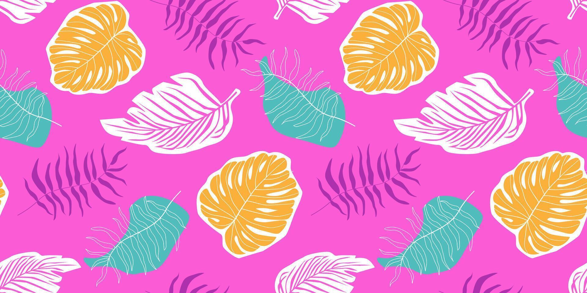 Seamless pattern with abstract palm leaves. Bright multi-colored tropical print. Vector graphics.