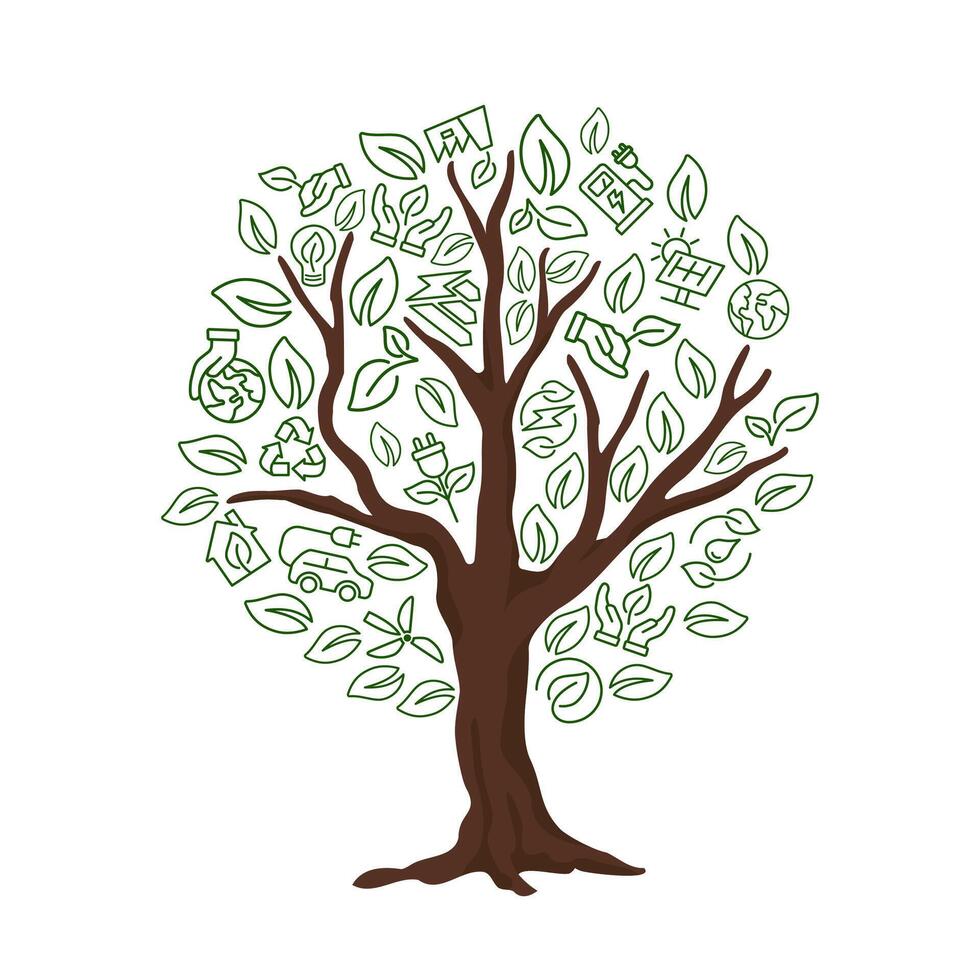 Eco green icons tree , Ecology and nature green icons set vector