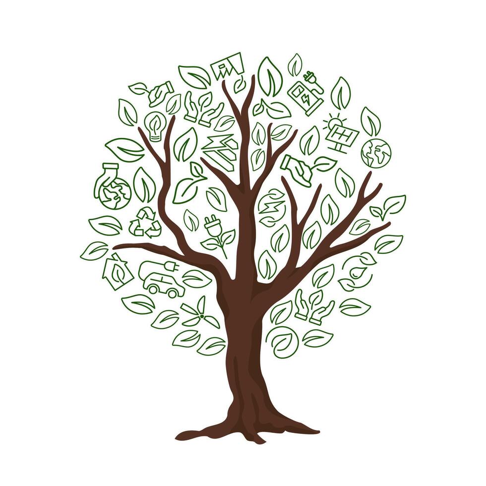 eco verde íconos árbol , ecología y naturaleza verde íconos conjunto vector