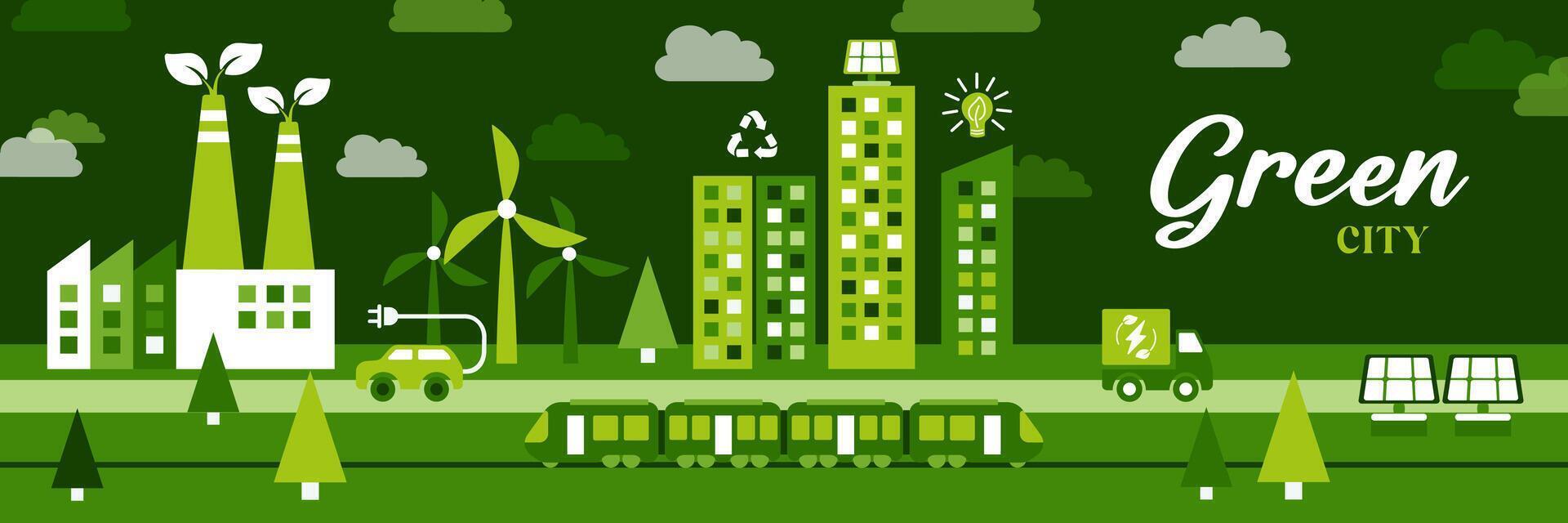 sostenible verde eco ciudad en el tierra planeta en plano diseño vector ilustración.