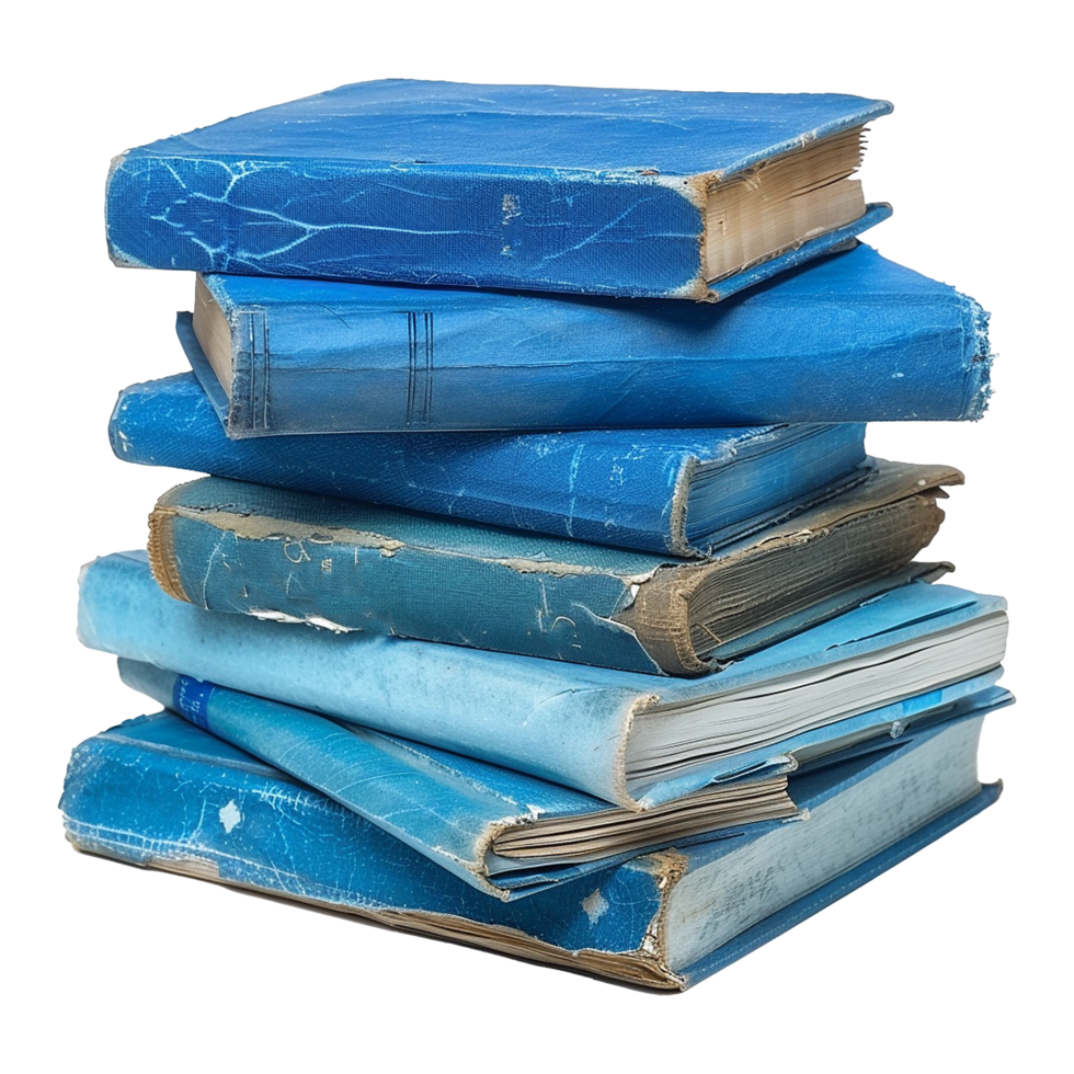 AI generated Stack of blue old books and notebooks isolated on transparent background png