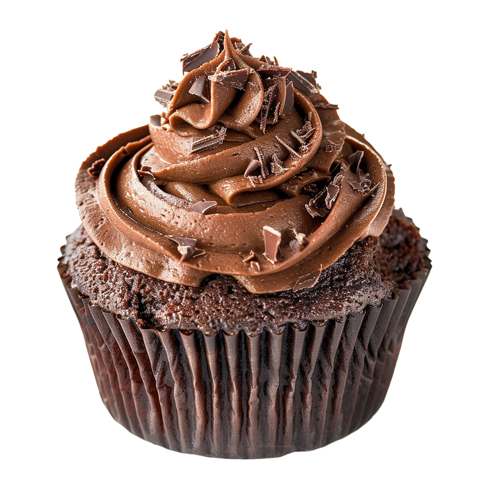 AI generated Chocolate cupcake with chocolate frosting on transparent background png