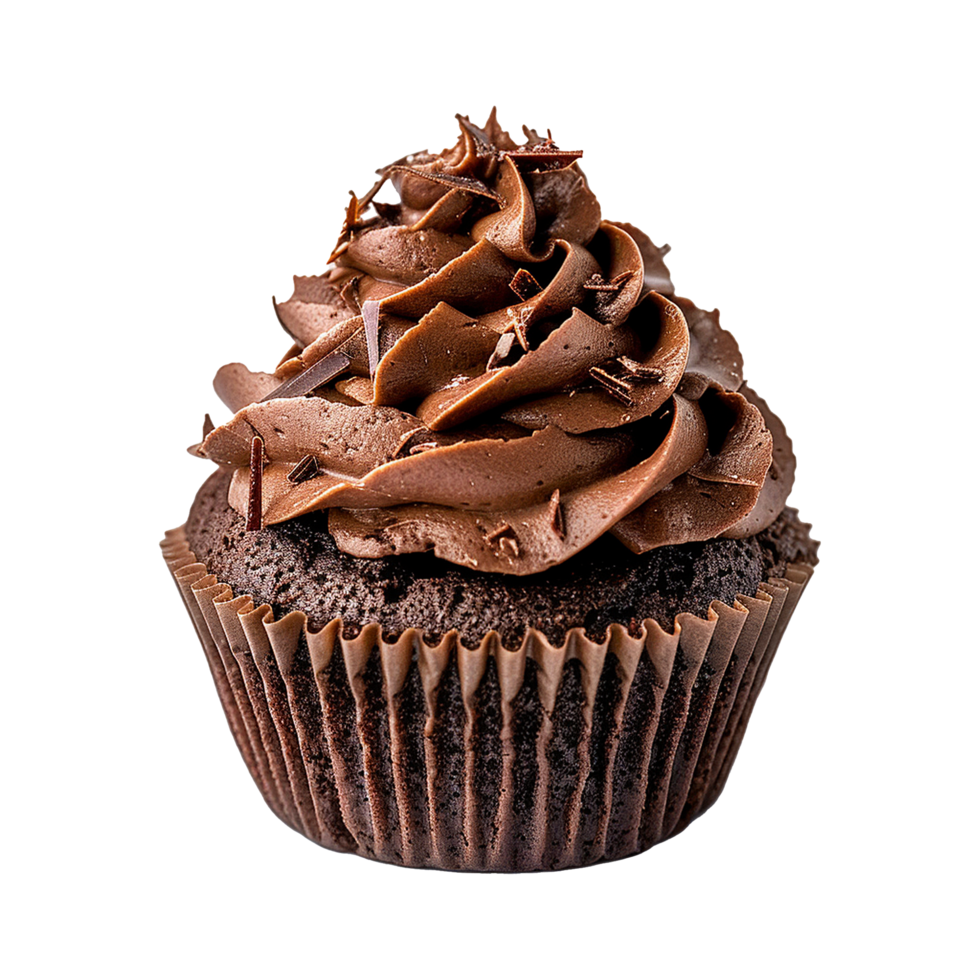 AI generated Chocolate cupcake with chocolate frosting on transparent background png