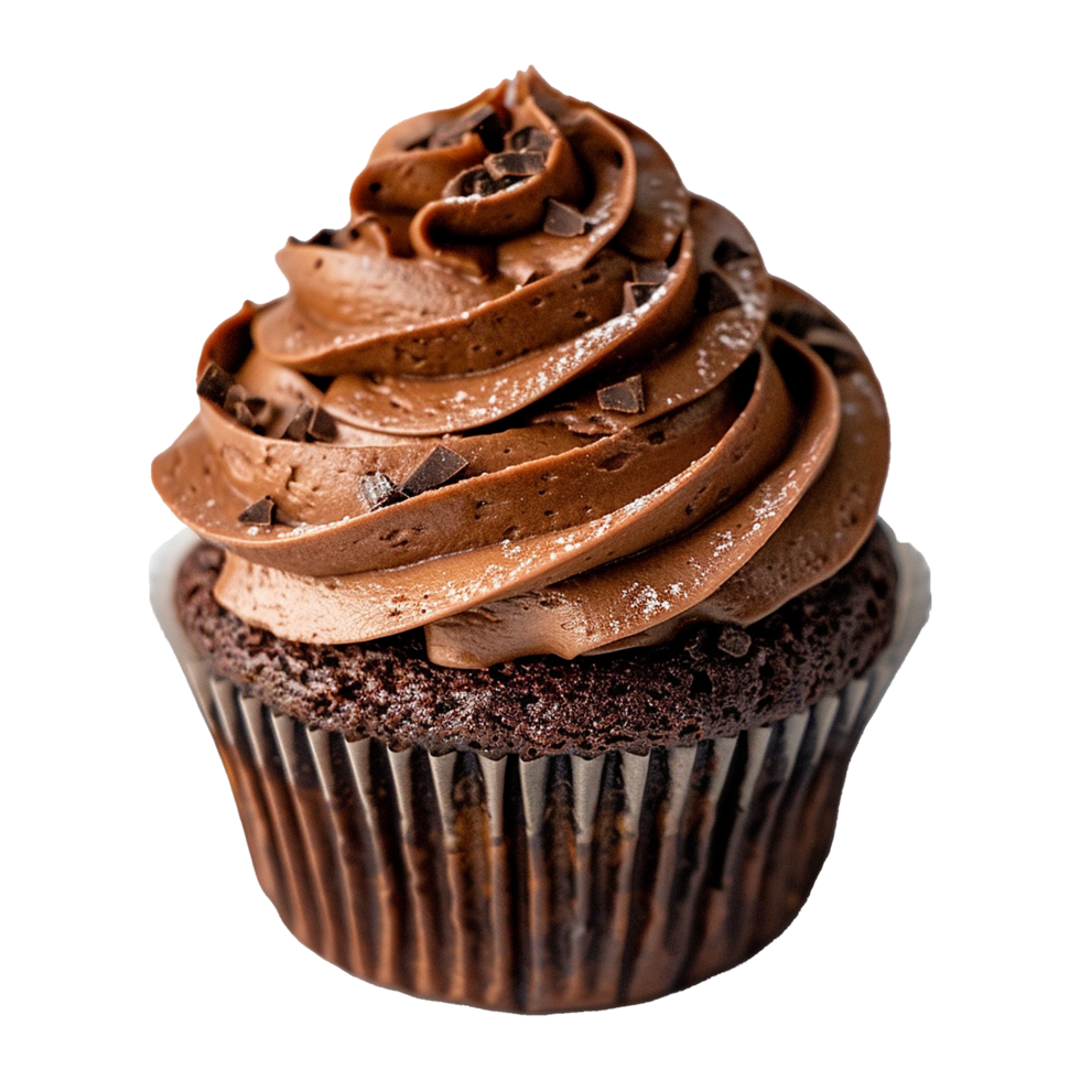 AI generated Chocolate cupcake with chocolate frosting on transparent background png