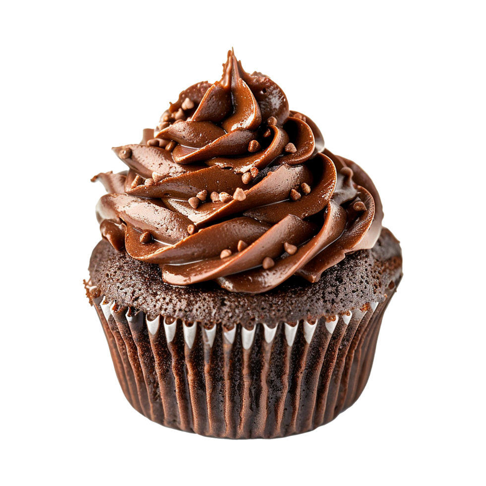 AI generated Chocolate cupcake with chocolate frosting on transparent background png