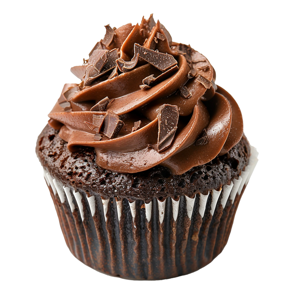 AI generated Chocolate cupcake with chocolate frosting on transparent background png