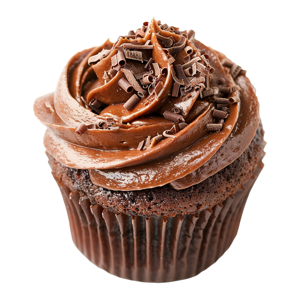 AI generated Chocolate cupcake with chocolate frosting on transparent background png
