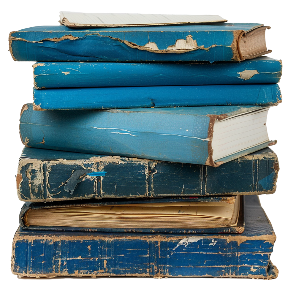 AI generated Stack of blue old books and notebooks isolated on transparent background png