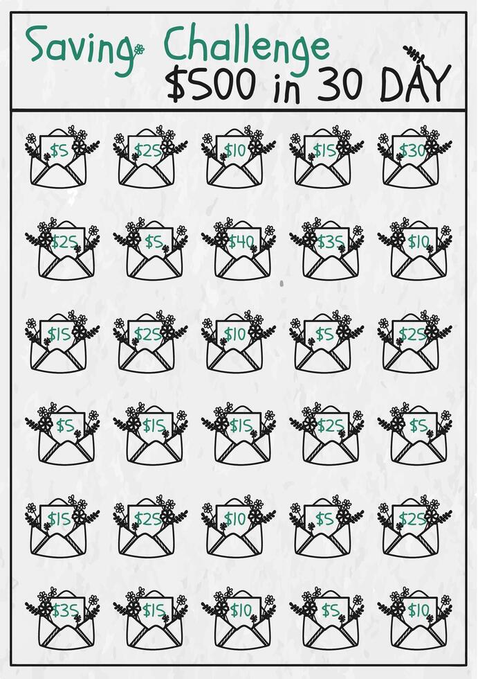 Savings Challenge 500 Dollars Goal, Savings Challenge Printable, Savings Challenge Bundle vector