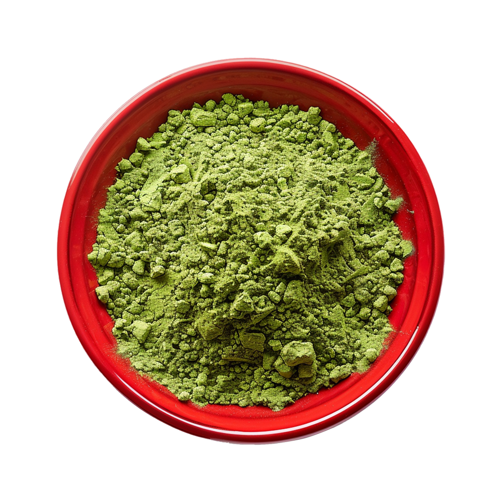 AI generated Moringa powder in red bowl isolated on transparent background png