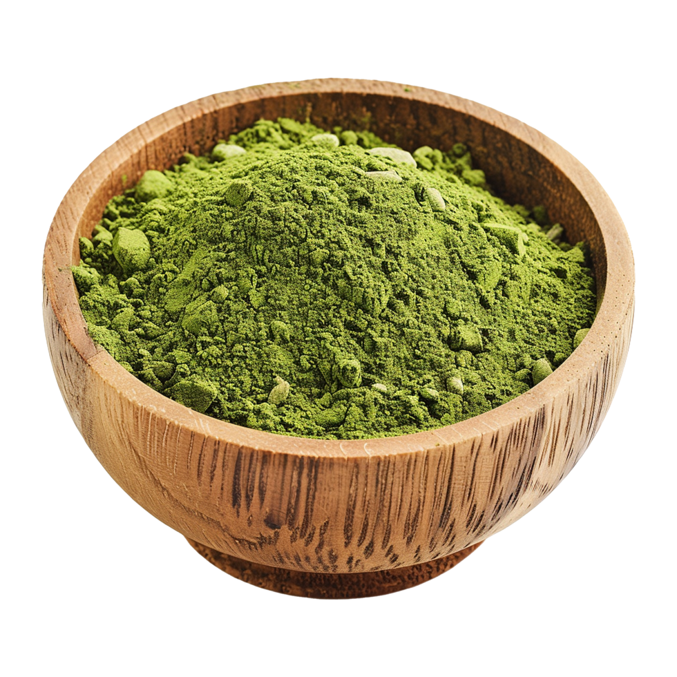 AI generated Moringa powder in wooden bowl isolated on transparent background png