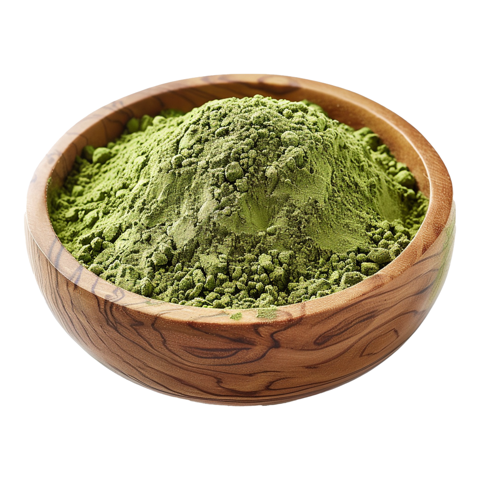 AI generated Moringa powder in wooden bowl isolated on transparent background png