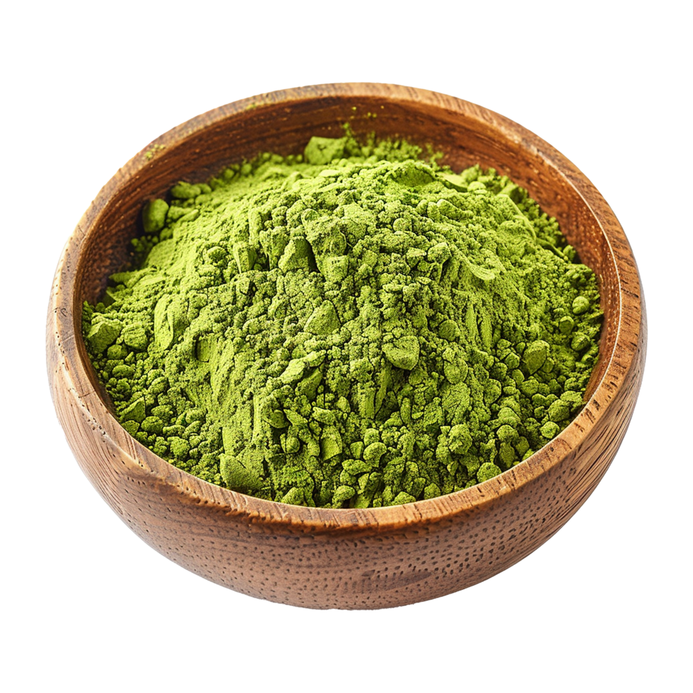 AI generated Moringa powder in wooden bowl isolated on transparent background png