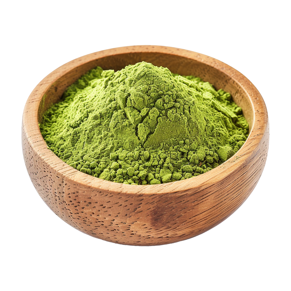 AI generated Moringa powder in wooden bowl isolated on transparent background png