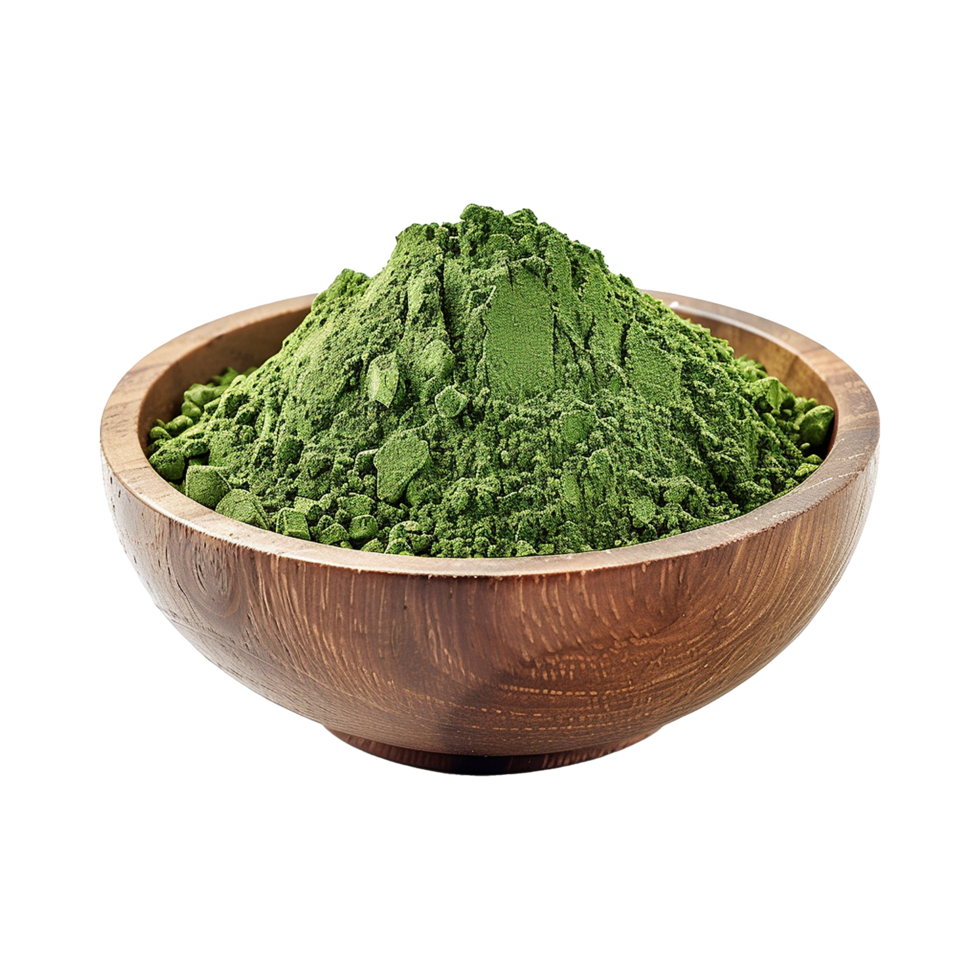 AI generated Moringa powder in wooden bowl isolated on transparent background png