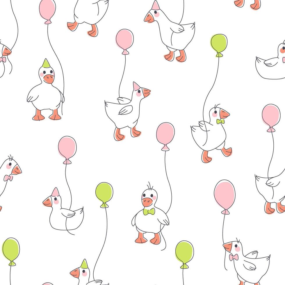 Seamless pattern for baby fabrics with cute goslings and balloons vector