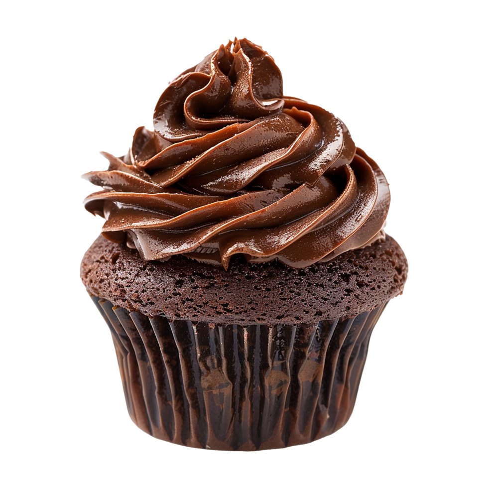 AI generated Chocolate cupcake with chocolate frosting on transparent background png