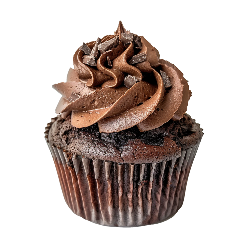 AI generated Chocolate cupcake with chocolate frosting on transparent background png
