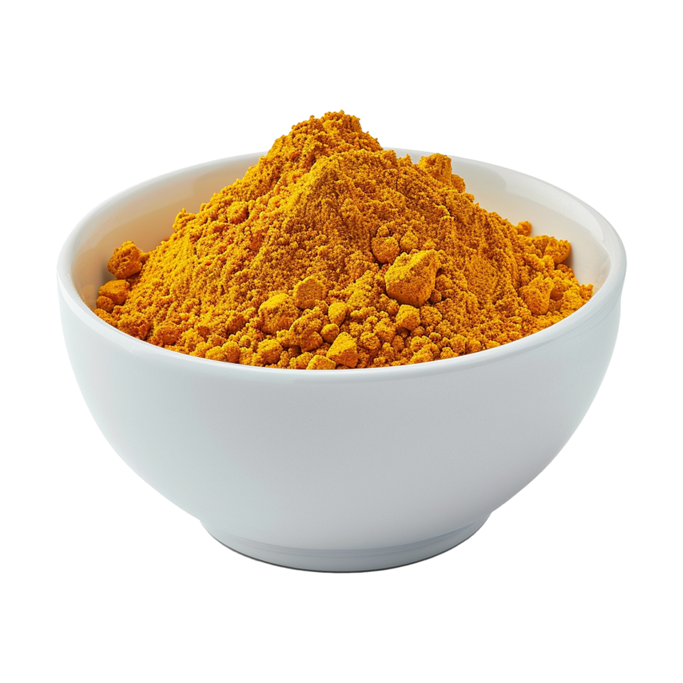 AI generated Turmeric powder in white bowl isolated on transparent background png