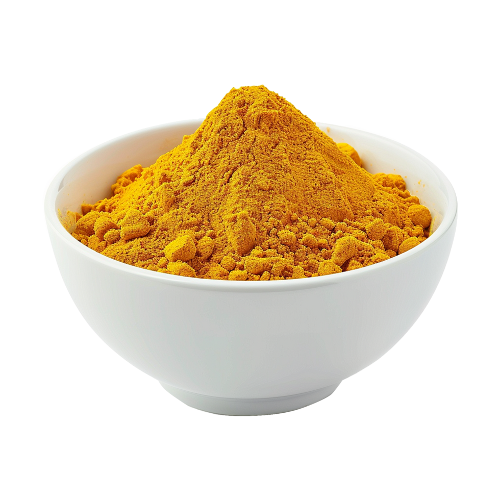 AI generated Turmeric powder in white bowl isolated on transparent background png