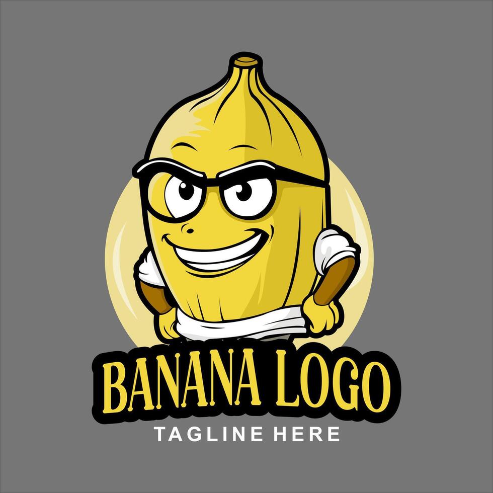 Illustration logo of a yellow banana wearing glasses vector