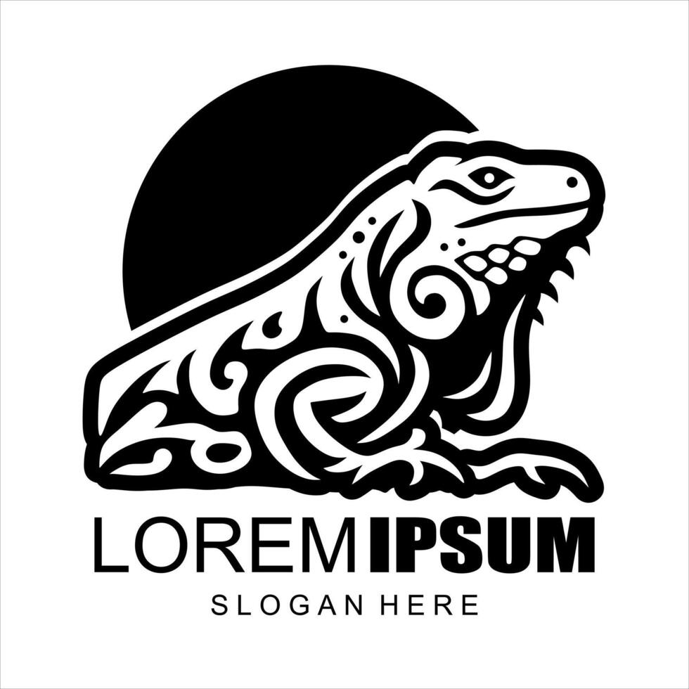 iguana reptile logo black and white vector