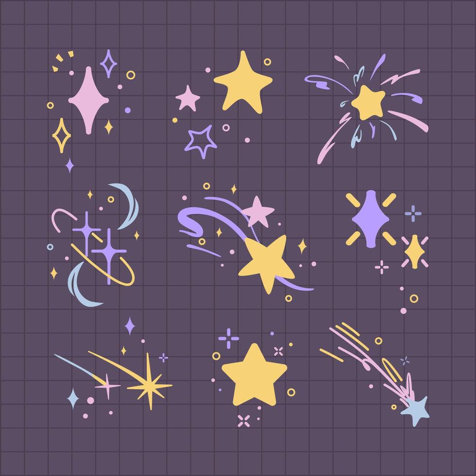 adorable star and sparkle for doodle element collection set vector