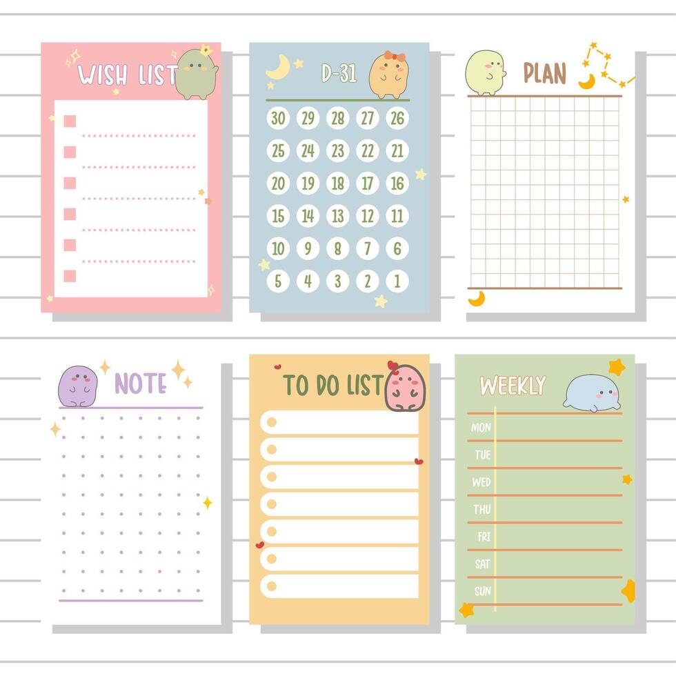 notepad series wish list, weekly, planner, notes or memo for stationary and journal collection set vector