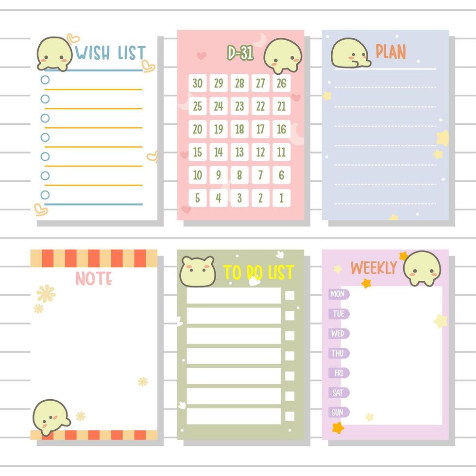 notepad series wish list, weekly, planner, notes or memo for stationary and journal collection set vector