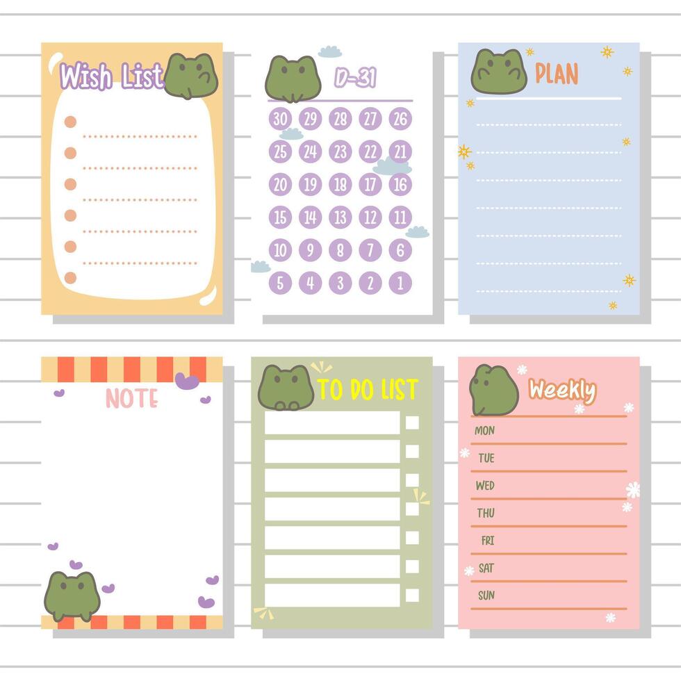 notepad series wish list, weekly, planner, notes or memo for stationary and journal collection set vector